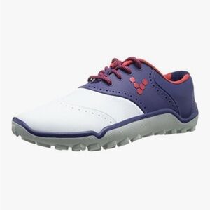 Vivo Barefoot White and Purple Women's Golf Sneakers with Pink Accents